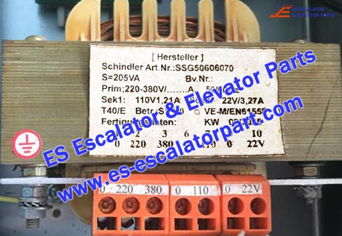 Schindler Escalator Parts SSG50606070 TRANSFORMER 1PH 205VA PR380V SK110/22V Schindler Escalator Parts SSG50606070 TRANSFORMER 1PH 205VA PR380V SK110/22V