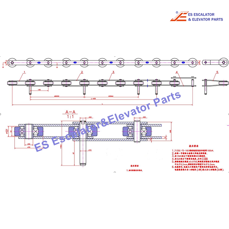 Tugela-160KN Escalator Step Chain Pin=15 Without Shaft Use For Thyssenkrupp